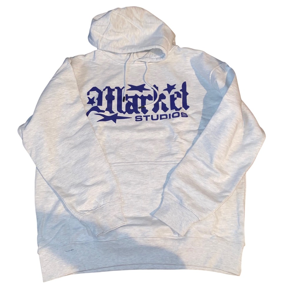 Market Studios Pixelated Logo Heavyweight Hoodie Pullover XL Heather Gray‎ NWOT